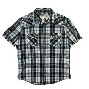 Diesel Shirt Mens XL SLIM Cotton Plaid Western Pearl Snap Button Short Sleeve